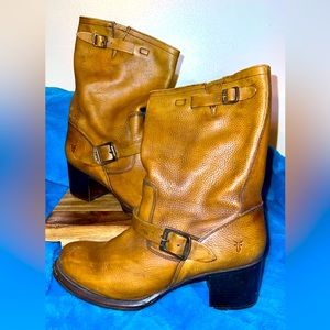 FRYE mid calf light brown ombré heeled boots size 11